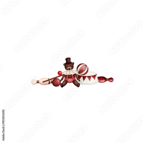 Fotografija Kids illustrations of a circus bear with a red skittle and ball