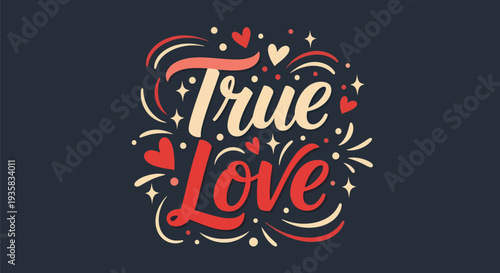True love calligraphic design on dark blue