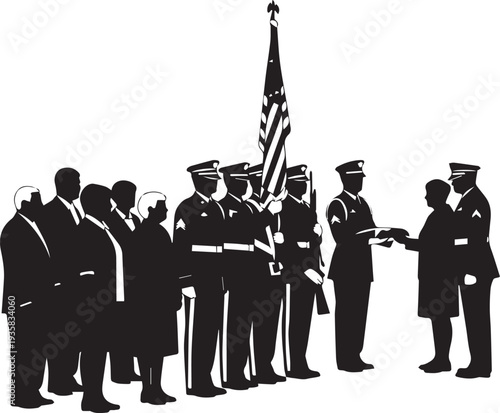 Military honor guard with flag illustration vector silhouette