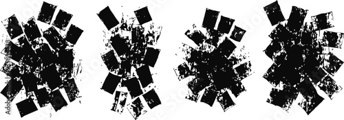 abstract black textured grunge square shapes with distressed rough edges