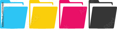 Four colorful folders in cyan yellow magenta and black representing file organization