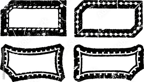 Grunge vintage label frames set with distressed rough edges and worn texture