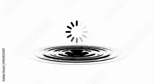 Spinning loading indicator above rippling water, representing waiting and buffering online
