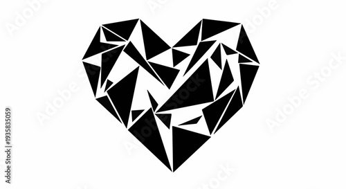 Abstract geometric heart design in black and white, symbolizing brokenness or complexity