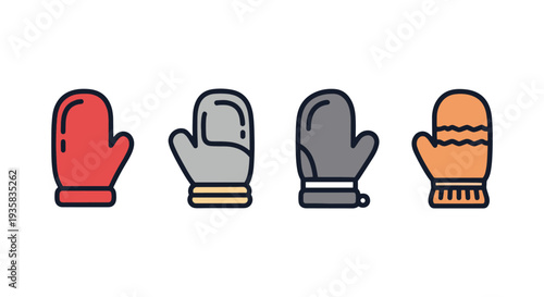 Mittens Line art vector set minimal smooth color illustration