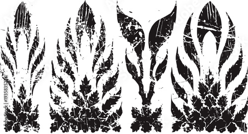 ornamental floral design elements in black silhouette vintage decorative foliage motifs with stylized leaves and abstract patterns