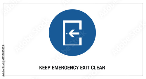 A blue and white safety sign with an arrow pointing left on a clear background.
