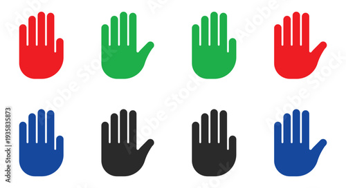 Colorful open hand icons set, diversity and unity symbols in flat design style