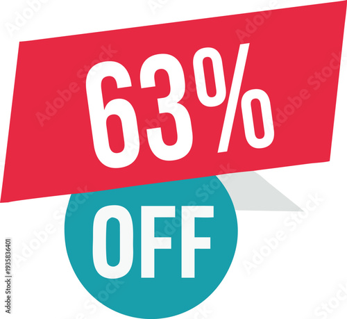 63% off promotion vector illustration, modern discount banner design, special sale offer label, colorful price tag sticker, isolated on white background, editable and scalable graphic