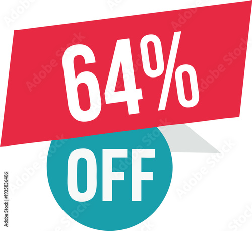 64% off promotion vector illustration, modern discount banner design, special sale offer label, colorful price tag sticker, isolated on white background, editable and scalable graphic