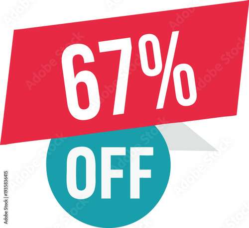 67% off promotion vector illustration, modern discount banner design, special sale offer label, colorful price tag sticker, isolated on white background, editable and scalable graphic