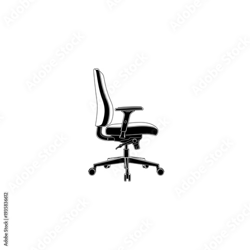 Modern Office Chair Side View Vector Line Drawing