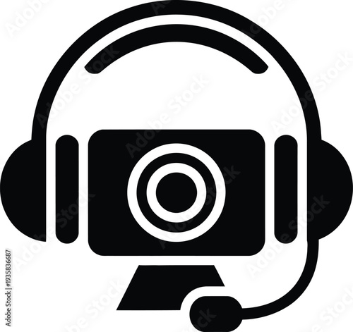 Icon representing a camera with a headset