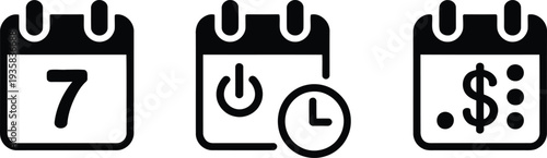A set of calendar icons for date, time and price