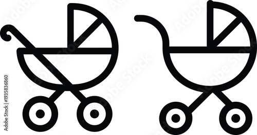 Two baby strollers side by side in minimalist style