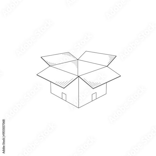 Open Cardboard Box Line Art Illustration