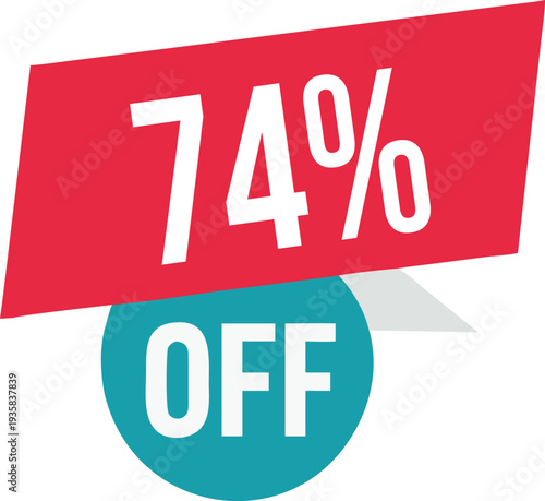 74% off promotion vector illustration, modern discount banner design, special sale offer label, colorful price tag sticker, isolated on white background, editable and scalable graphic