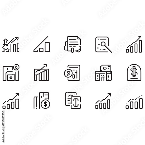 Business and Financial Analysis Outline Icons – Break-Even and Profit Growth Set