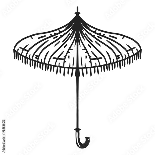 Parasol with fringe hand drawn