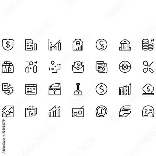 Business and Financial Analysis Outline Icons – Break-Even and Profit Growth Set