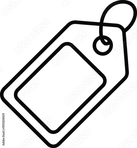 A simple black and white drawing of a tag