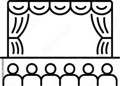 A simple line drawing of people watching a presentation