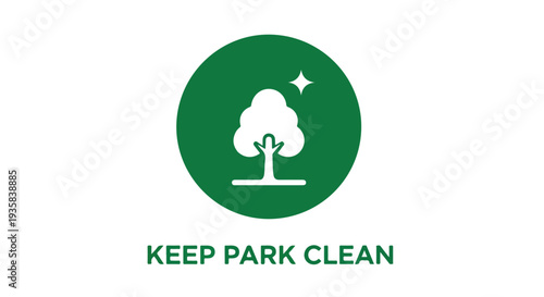 Graphic illustration of a green Keep Park Clean sign with a tree icon on a white background.