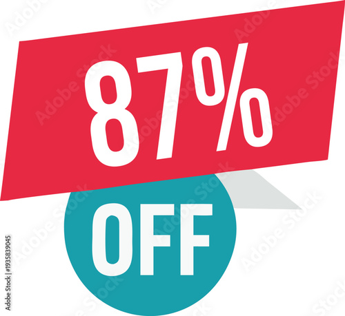 87% off promotion vector illustration, modern discount banner design, special sale offer label, colorful price tag sticker, isolated on white background, editable and scalable graphic