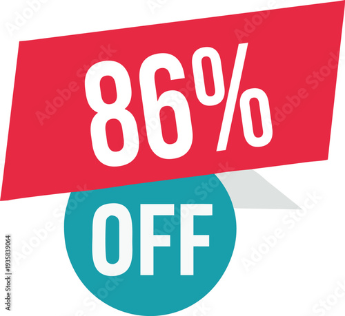 86% off promotion vector illustration, modern discount banner design, special sale offer label, colorful price tag sticker, isolated on white background, editable and scalable graphic