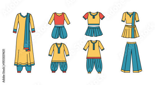 Salwar Kameez Line art vector clean fresh color illustration