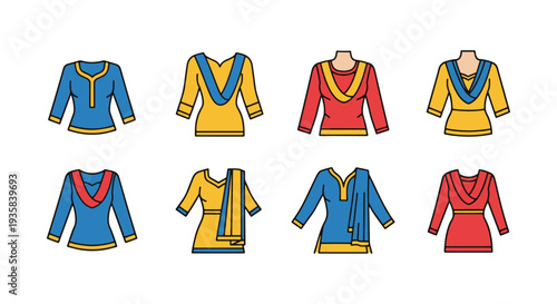 Salwar Kameez Line art vector minimal abstract color illustration