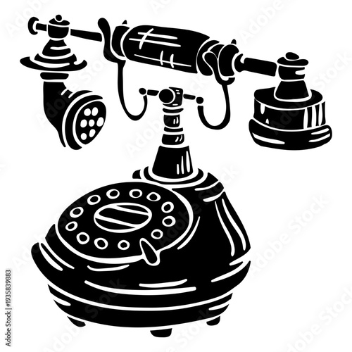 Angled hand drawn classic rotary phone stencil