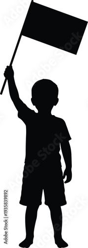 Child silhouette holding blank protest sign, freedom, expression, activism, education, rights, protest concept isolated on white background illustration
