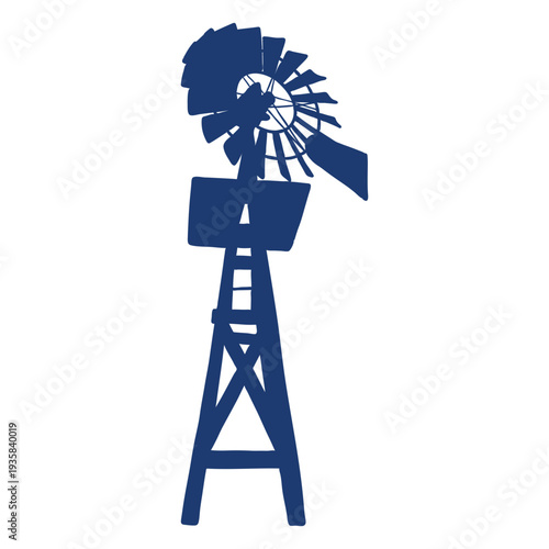 Windmill backyard turbine tower silhouette blue
