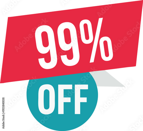 99% off promotion vector illustration, modern discount banner design, special sale offer label, colorful price tag sticker, isolated on white background, editable and scalable graphic