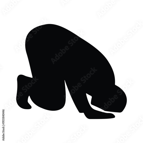 Silhouette of Muslim person prostrating, Islamic prayer pose, sujud, religious devotion, spiritual worship, quiet contemplation, peaceful worship, bowing down, cricut, laser cut, printable, clipart