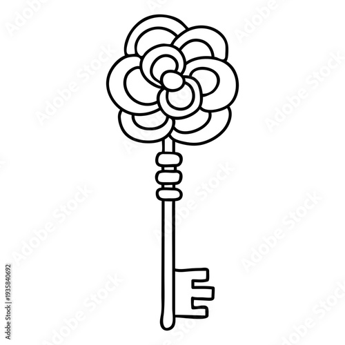 Hand drawn flower ornate key stroke