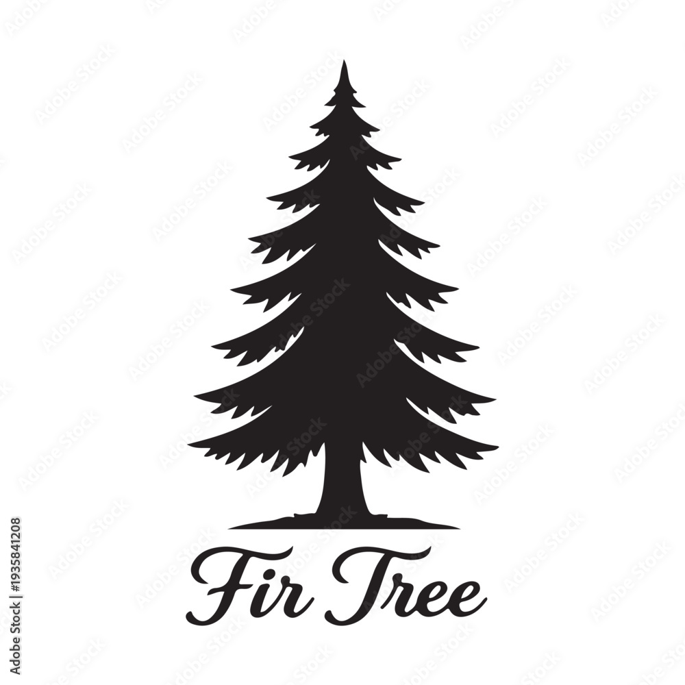 Fototapeta premium Fir tree silhouette isolated on white background, evergreen coniferous vector illustration