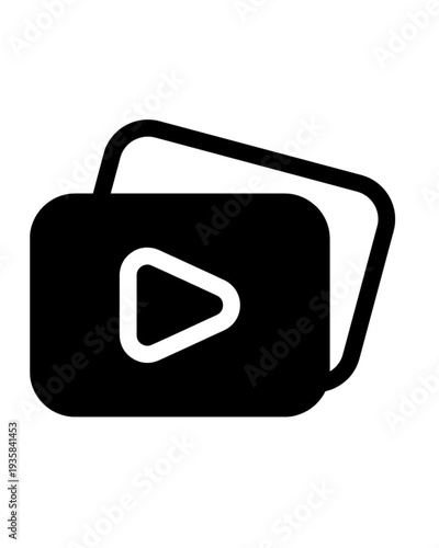Modern play button icon on stacked cards for video content