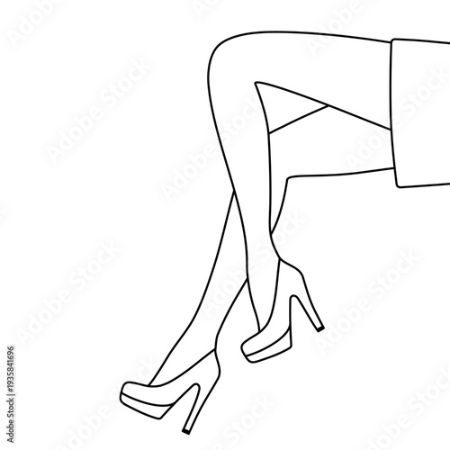 Crossed female legs in high heels outline style isolated on background representing fashion elegance.