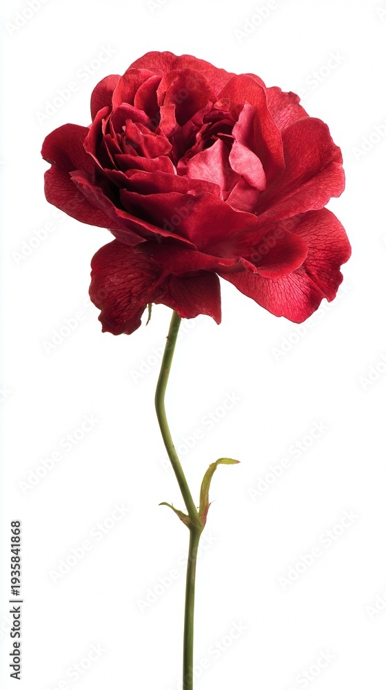 Obraz premium single red garden rose isolated on white background with detailed petals for floral design wedding decoration and botanical projects