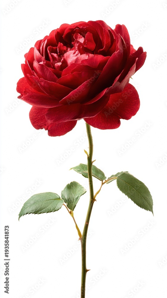 Obraz premium single red garden rose isolated on white background with detailed petals for floral design wedding decoration and botanical projects