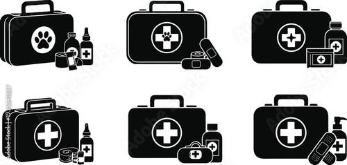 First Aid Kit Silhouette Set with Medical Cross 