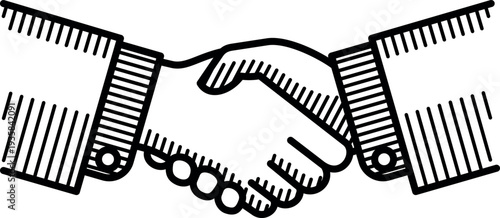 Handshake engraving. Business greeting gesture black icon