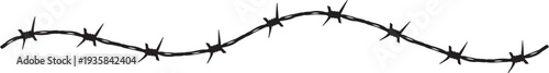 Curved wire pattern. Barbed metal boundary line
