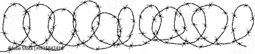 Spiral barbwire pattern. Prison border with metal spikes