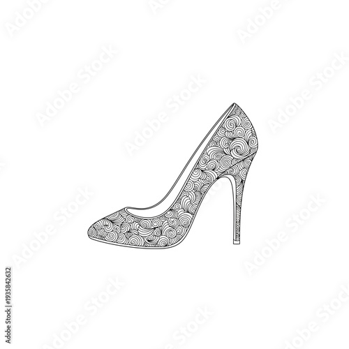 Glittery Stiletto High Heel Shoe Line Art with Textured Detail