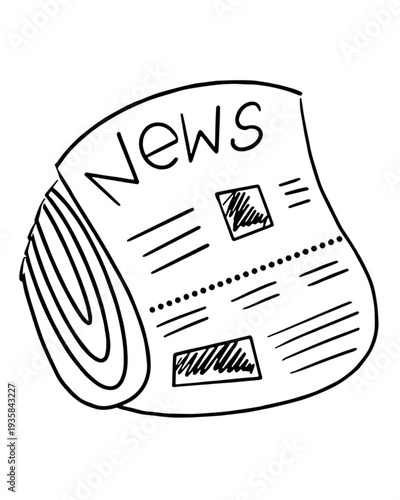 Rolled up newspaper with news headline in black and white
