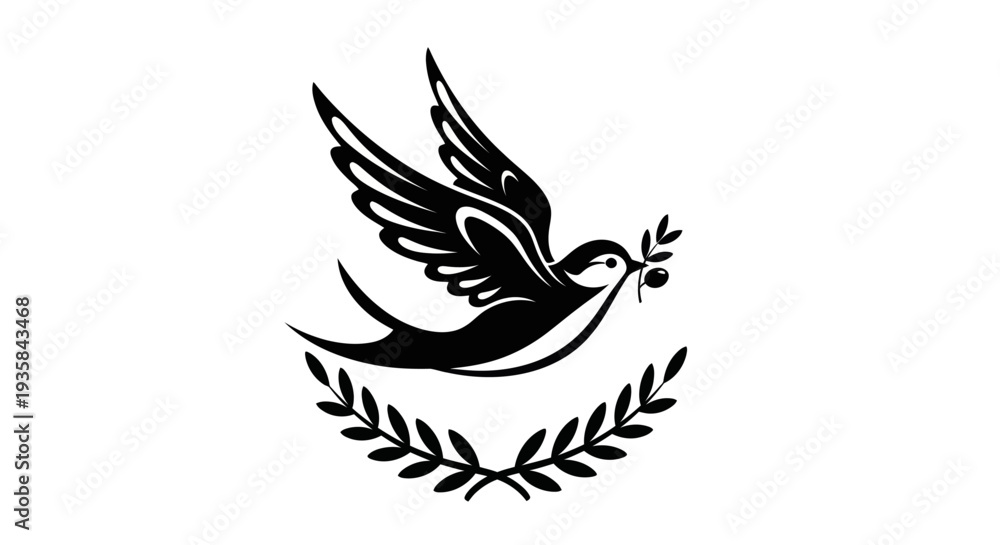 Obraz premium Flying dove with olive branch vector