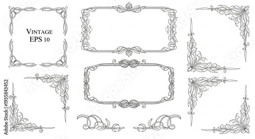 Collection of elegant vintage decorative frames and corner elements.